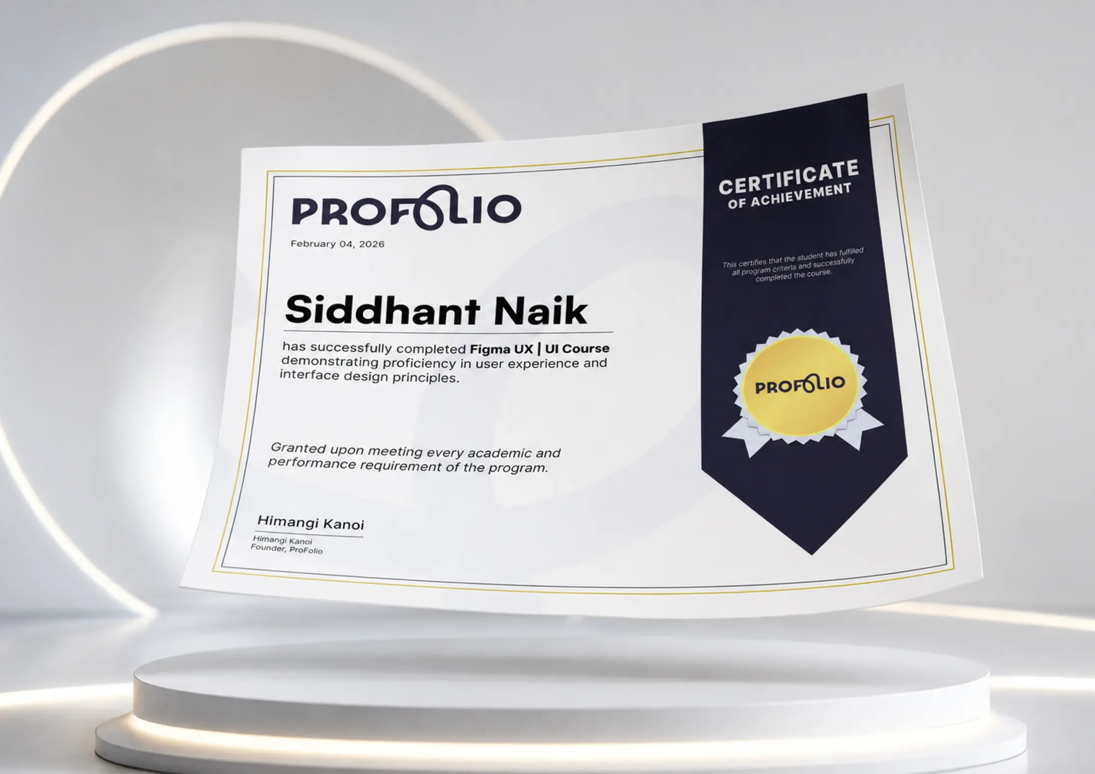 Certificate of Achievement on Plinth