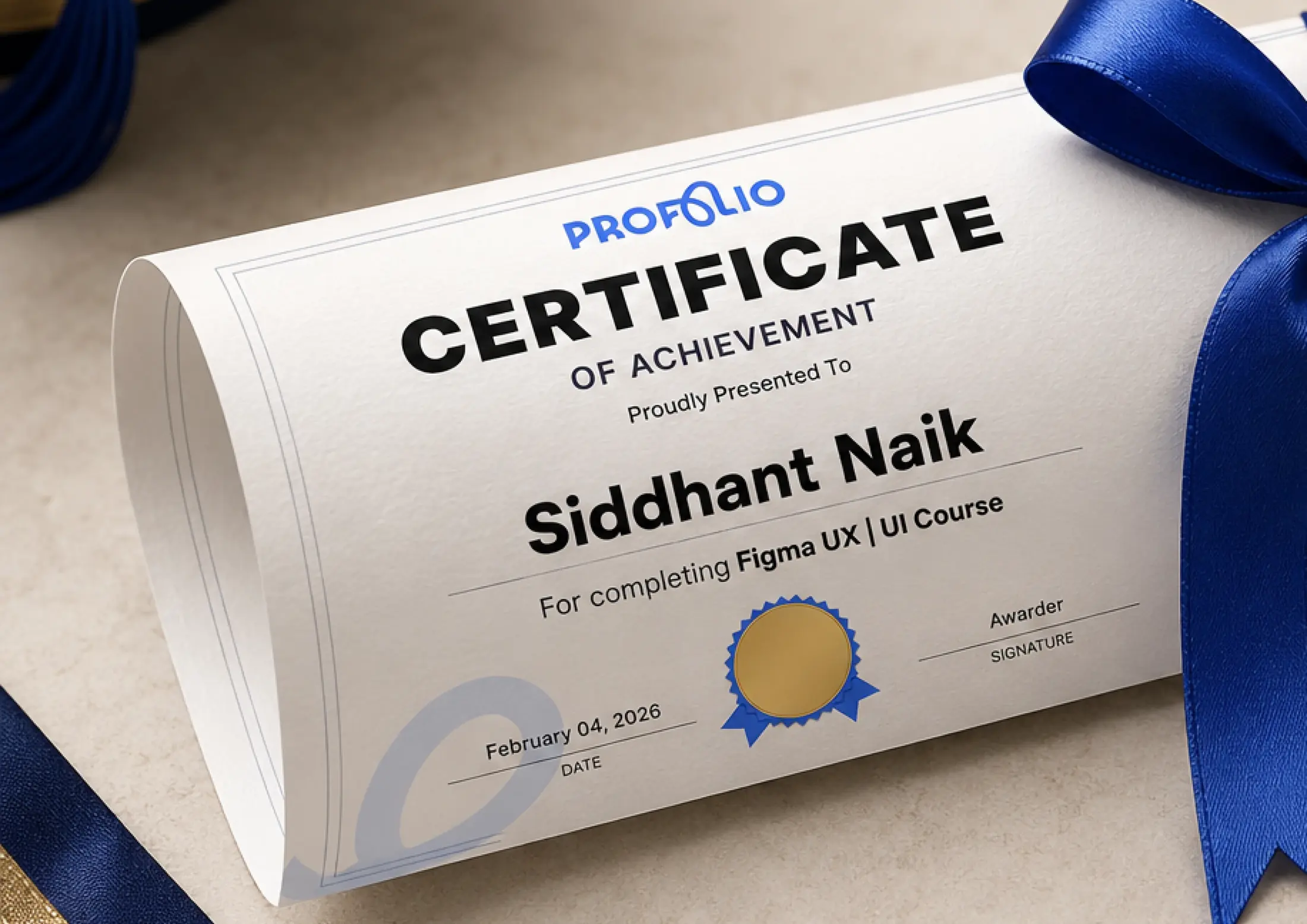 Rolled Certificate of Achievement with Ribbon